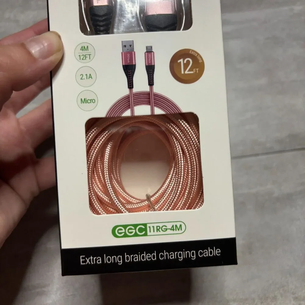 EGTech NWT 12 Foot Rose Gold Braided USB to Micro Charging Chord